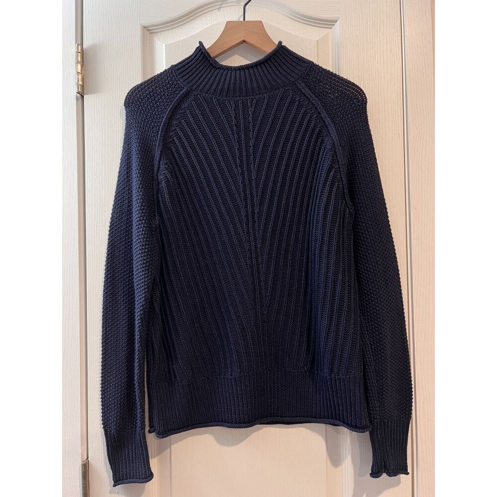 Jessica Simpson Avianna Sweater Ribbed Mock Neck Pullover Navy Blue Women's L - Picture 1 of 9